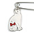 Medium Safety Pin with White Enamel Cat Charm Brooch In Silver Tone - 60mm Across - view 4