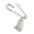 Medium Safety Pin with White Enamel Cat Charm Brooch In Silver Tone - 60mm Across - view 5