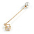 Pearl Bead and Square Charm with CZ Lapel, Hat, Suit, Tuxedo, Collar, Scarf, Coat Stick Brooch Pin in Gold Tone - 60mm L