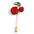 Gold Tone Red Crystal Green Enamel Cherry Lapel, Hat, Suit, Tuxedo, Collar, Scarf, Coat Stick Brooch Pin - 63mm Long