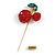 Gold Tone Red Crystal Green Enamel Cherry Lapel, Hat, Suit, Tuxedo, Collar, Scarf, Coat Stick Brooch Pin - 63mm Long - view 6