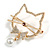 Clear Crystal Open Cat Head Brooch In Gold Tone Metal - 55mm Tall - view 3