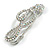 AB Crystal Treble Clef Safety Pin Brooch In Silver Tone - 50mm Long - view 3