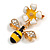 Small Yellow/ Black Enamel Crystal Bee Brooch In Gold Tone - 35mm Long - view 2