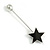 Black Acrylic Star, Pearl Bead Lapel, Hat, Suit, Tuxedo, Collar, Scarf, Coat Stick Brooch Pin In Silver Tone Metal - 65mm L - view 3