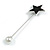 Black Acrylic Star, Pearl Bead Lapel, Hat, Suit, Tuxedo, Collar, Scarf, Coat Stick Brooch Pin In Silver Tone Metal - 65mm L - view 4