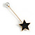 Black Acrylic Star, Pearl Bead Lapel, Hat, Suit, Tuxedo, Collar, Scarf, Coat Stick Brooch Pin In Gold Tone Metal - 65mm L