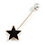 Black Acrylic Star, Pearl Bead Lapel, Hat, Suit, Tuxedo, Collar, Scarf, Coat Stick Brooch Pin In Gold Tone Metal - 65mm L - view 8