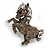 Grey Crystal Pony Brooch In Aged Silver Tone Metal - 55mm Across - view 3