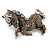 Grey Crystal Pony Brooch In Aged Silver Tone Metal - 55mm Across - view 4