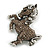 Grey Crystal Pony Brooch In Aged Silver Tone Metal - 55mm Across - view 5