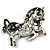Grey Crystal Pony Brooch In Aged Silver Tone Metal - 55mm Across - view 6