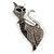 Black/ Grey Crystal Kitty/ Cat Brooch In Silver Tone Metal - 70mm Tall - view 3
