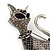 Black/ Grey Crystal Kitty/ Cat Brooch In Silver Tone Metal - 70mm Tall - view 4