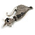 Black/ Grey Crystal Kitty/ Cat Brooch In Silver Tone Metal - 70mm Tall - view 8