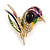 Multicoloured Enamel Crystal Bird Brooch In Gold Tone Metal - 45mm Across - view 4