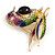 Multicoloured Enamel Crystal Bird Brooch In Gold Tone Metal - 45mm Across - view 5