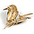 Multicoloured Enamel Crystal Bird Brooch In Gold Tone Metal - 45mm Across - view 6
