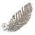 Clear Crystal White Pearl Feather Brooch/ Pendant In Silver Tone - 65mm Long