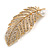 Clear Crystal White Pearl Feather Brooch/ Pendant in Gold Tone - 65mm Long - view 3