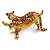 Brown Enamel Leopard Brooch In Gold Tone Metal - 55mm Across - view 3