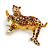 Brown Enamel Leopard Brooch In Gold Tone Metal - 55mm Across - view 4