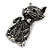Black/ Hematite Grey Crystal Kitty/ Cat Brooch/ Pendant in Silver Tone - 50mm Tall - view 3