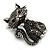 Black/ Hematite Grey Crystal Kitty/ Cat Brooch/ Pendant in Silver Tone - 50mm Tall - view 4