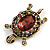 Stunning Plum/ Magenta/ Green Crystal Turtle Brooch In Aged Gold Tone - 75mm Long - view 3