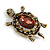 Stunning Plum/ Magenta/ Green Crystal Turtle Brooch In Aged Gold Tone - 75mm Long - view 5