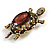 Stunning Plum/ Magenta/ Green Crystal Turtle Brooch In Aged Gold Tone - 75mm Long - view 6