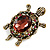 Stunning Plum/ Magenta/ Green Crystal Turtle Brooch In Aged Gold Tone - 75mm Long - view 7