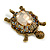 Stunning AB/ Champagne/ Topaz Crystal Turtle Brooch In Aged Gold Tone - 75mm Long - view 4