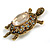 Stunning AB/ Champagne/ Topaz Crystal Turtle Brooch In Aged Gold Tone - 75mm Long - view 6