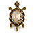Stunning AB/ Champagne/ Topaz Crystal Turtle Brooch In Aged Gold Tone - 75mm Long
