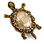 Stunning AB/ Champagne/ Topaz Crystal Turtle Brooch In Aged Gold Tone - 75mm Long - view 7