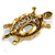 Stunning AB/ Champagne/ Topaz Crystal Turtle Brooch In Aged Gold Tone - 75mm Long - view 5