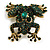 Vintage Inspired Dark Green Crystal Frog Brooch in Aged Gold Tone - 50mm Tall - view 5