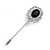 Oval Clear/ Black Crystal Lapel, Hat, Suit, Tuxedo, Collar, Scarf, Coat Stick Brooch Pin In Silver Tone - 65mm L - view 3