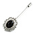 Oval Clear/ Black Crystal Lapel, Hat, Suit, Tuxedo, Collar, Scarf, Coat Stick Brooch Pin In Silver Tone - 65mm L - view 4