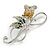 Large Silver Treble Clef Green/ Orange/ Clear Crystal Rose Brooch - 7cm Long - view 3