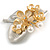 2 Tone Matte Faux Pearl Floral Cluster Brooch (Gold/ Silver) - 50mm Across - view 4