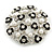 Vintage Inspired Crystal Faux Pearl Floral Round Brooch In Rhodium Plated Metal - 35mm Diameter - view 4