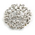 Vintage Inspired Crystal Faux Pearl Floral Round Brooch In Rhodium Plated Metal - 35mm Diameter - view 5