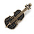 Vintage Inspired Aged Gold Tone Midnight Blue Crystal Violin Musical Instrument Brooch - 45mm Tall - view 3