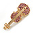Gold Tone Pink Crystal Violin Musical Instrument Brooch - 45mm Tall - view 5