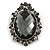 Vintage Inspired Oval Faceted Glass Cameo Brooch In Aged Silver Tone - 60mm Tall