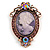Vintage Inspired Purple Crystal Oval Lilac Acrylic Cameo In Bronze Tone Metal - 65mm L