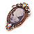 Vintage Inspired Purple Crystal Oval Lilac Acrylic Cameo In Bronze Tone Metal - 65mm L - view 3