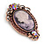 Vintage Inspired Purple Crystal Oval Lilac Acrylic Cameo In Bronze Tone Metal - 65mm L - view 4